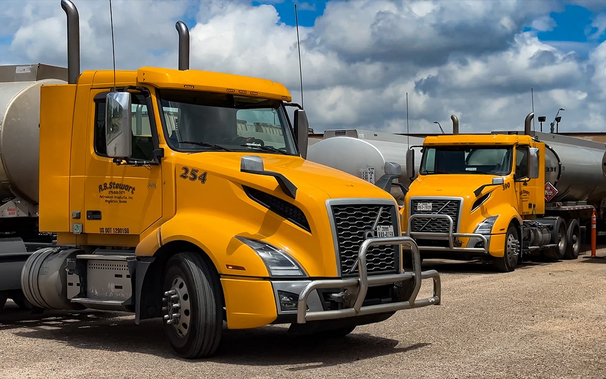 Yellow trucks parked