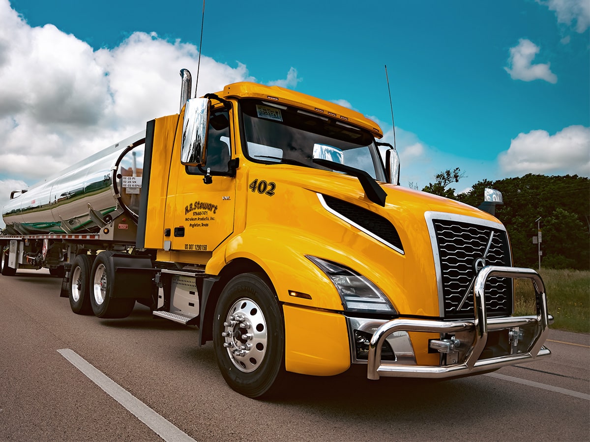 Yellow truck on the road